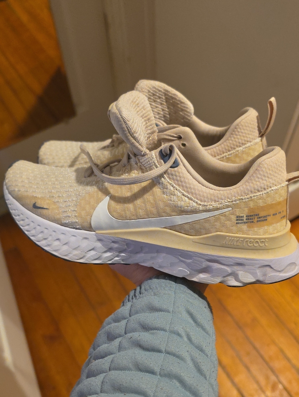 Nike Women's Beige and White React Running Shoes